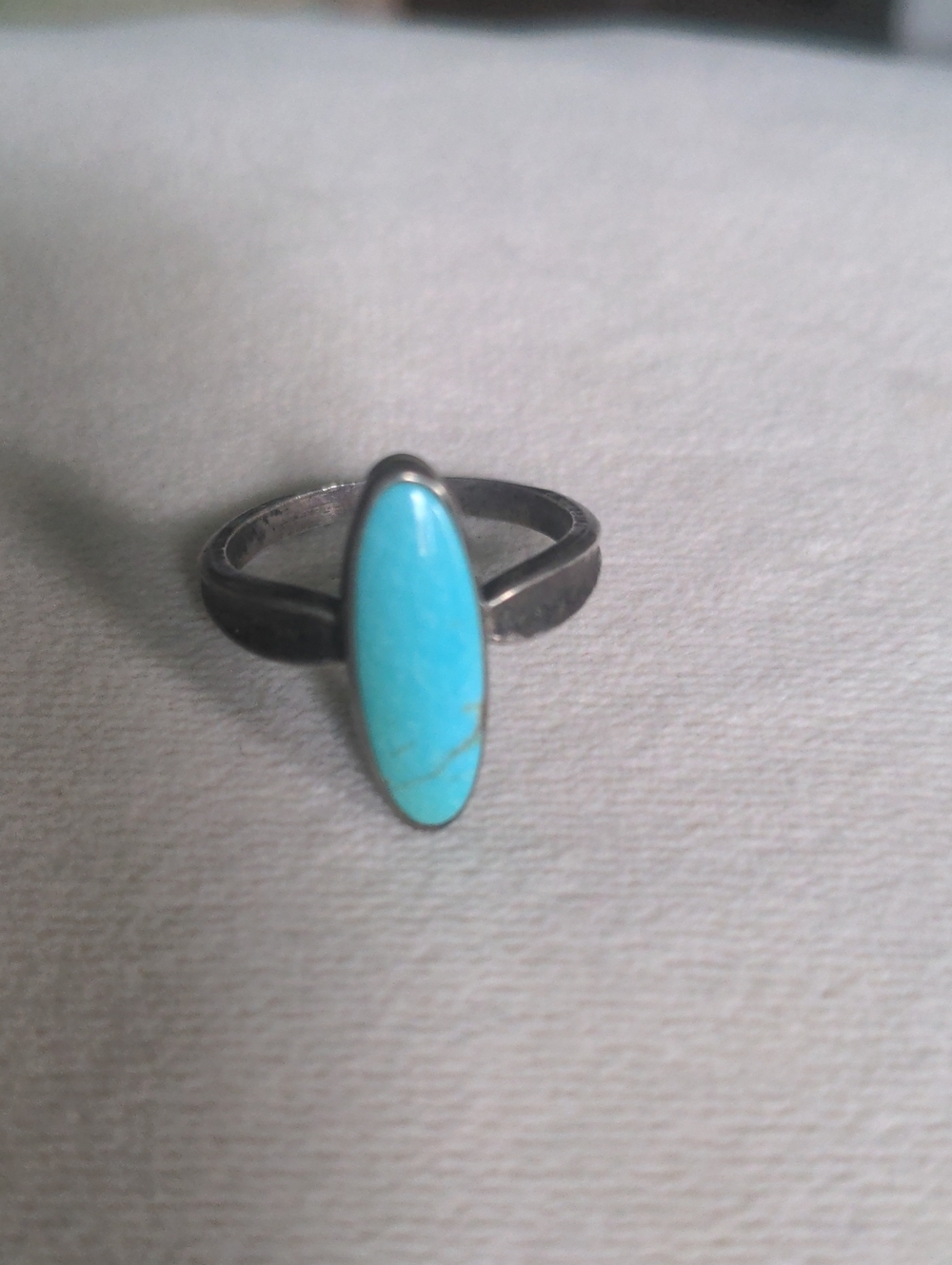 Vintage Sterling Silver Turquoise Marquise Gemstone Ring, Robin Egg Blue, 7 1/2
